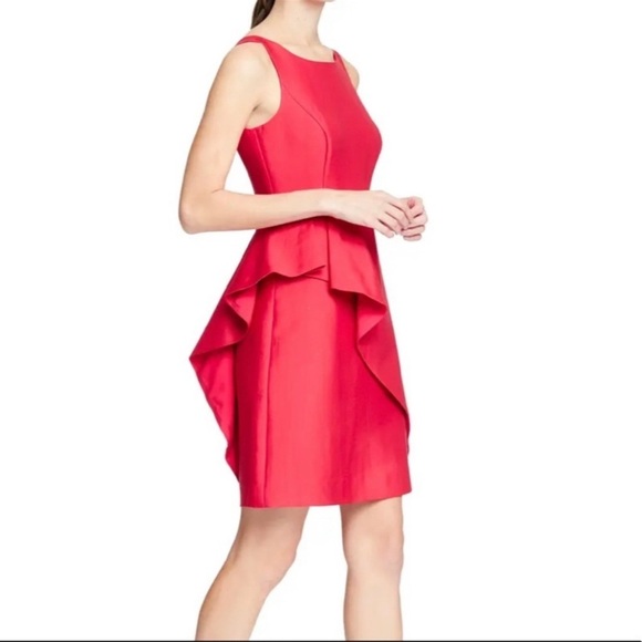 Halston Heritage Red Structured Ruffle Fit & Flare Party Dress 10 Nwt - Picture 3 of 14